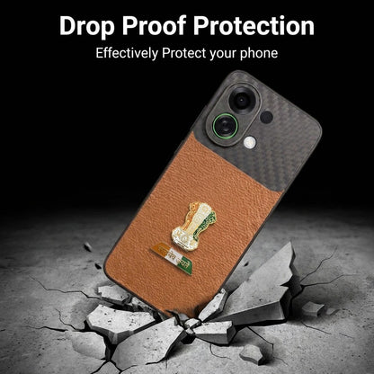 Oppo K13 Turbo 5G Tri-Color Satyamev Jayate Carbon Fiber Leather Hybrid Phone Case