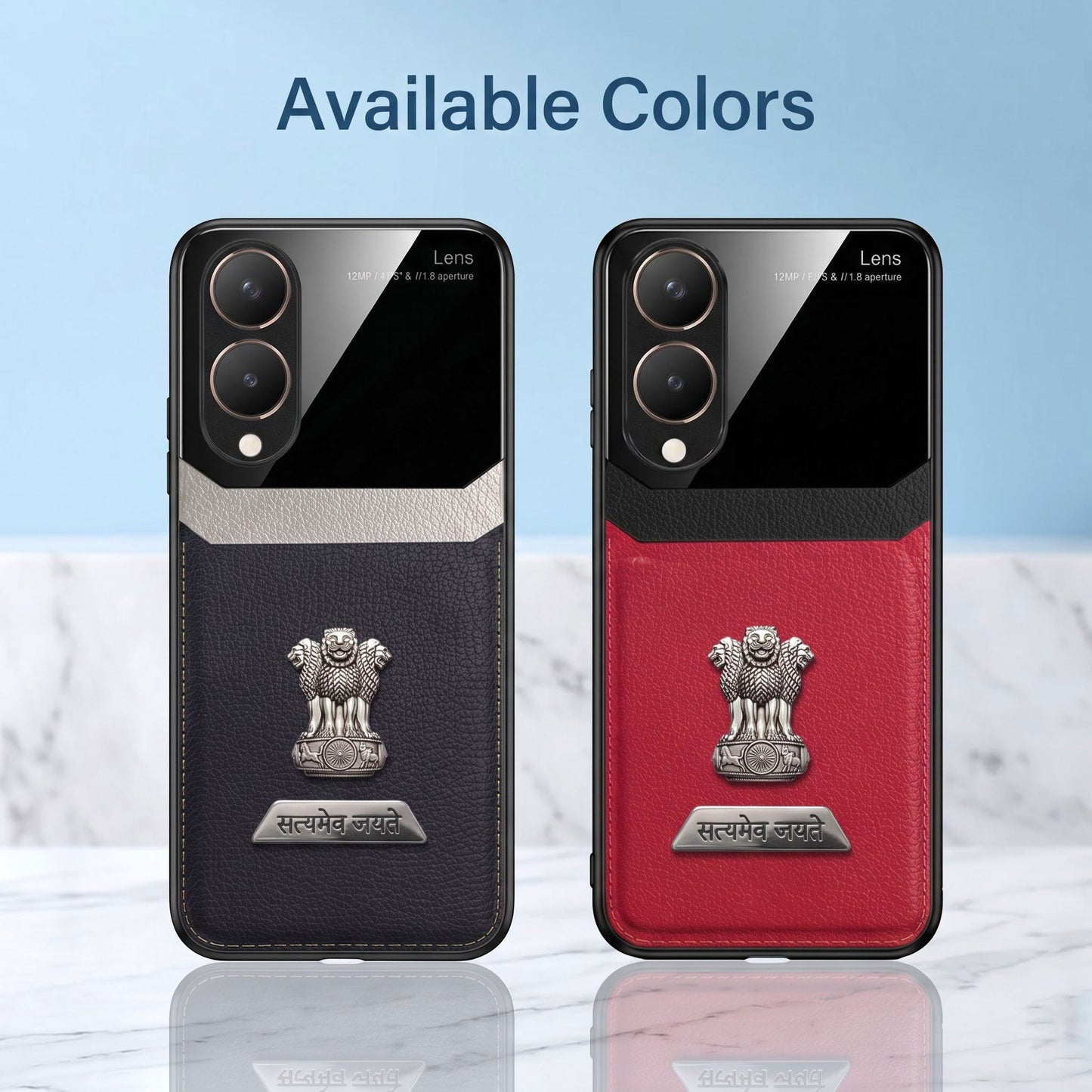 Vivo Y28 5G Satyamev Jayate 2-in-1 Emblem Leather Lens Protective Back Case
