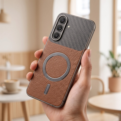 Samsung Galaxy A27 5G Carbon Fiber Leather Hybrid MagSafe Magnetic Case