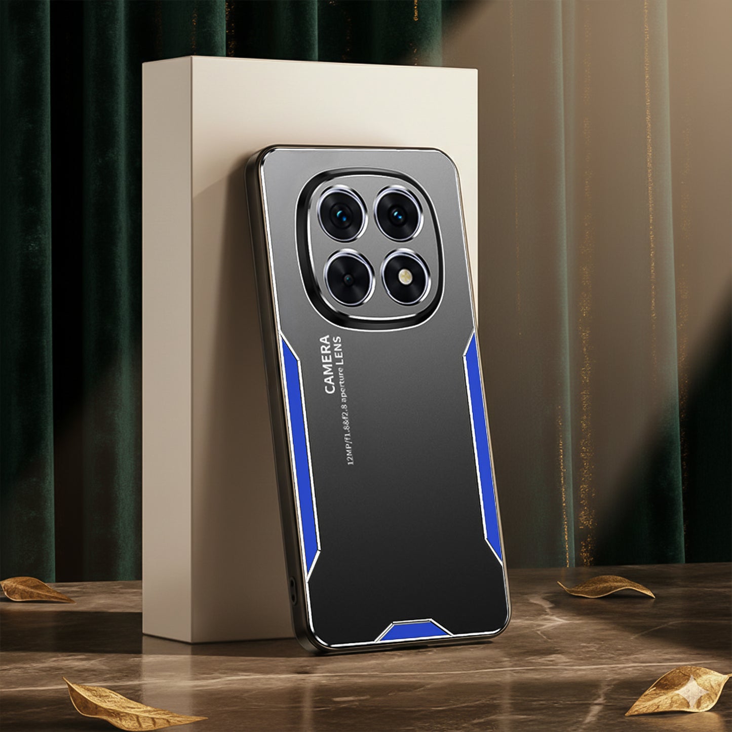 Oppo F29 Pro 5G Luxury Aluminium Metal Frame Protective case with camera lens design on a wooden surface with a neutral background