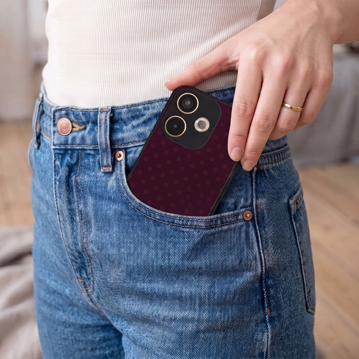 Oppo A5 Pro 5G Aesthetic Dark Maroon Polka Dot Acrylic Back Cover