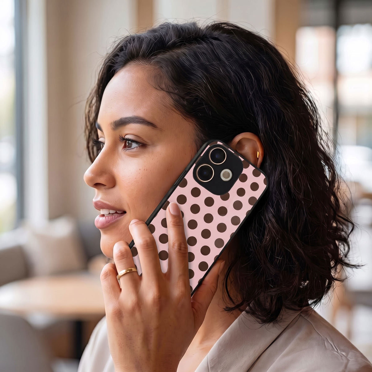 Oppo A5 Pro 5G Aesthetic Pink & Dark Brown Polka Dot Acrylic Back Cover