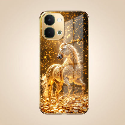 Vivo T5x 5G Golden Horse Sparkle Gold Electroplated Glass Phone Back Case