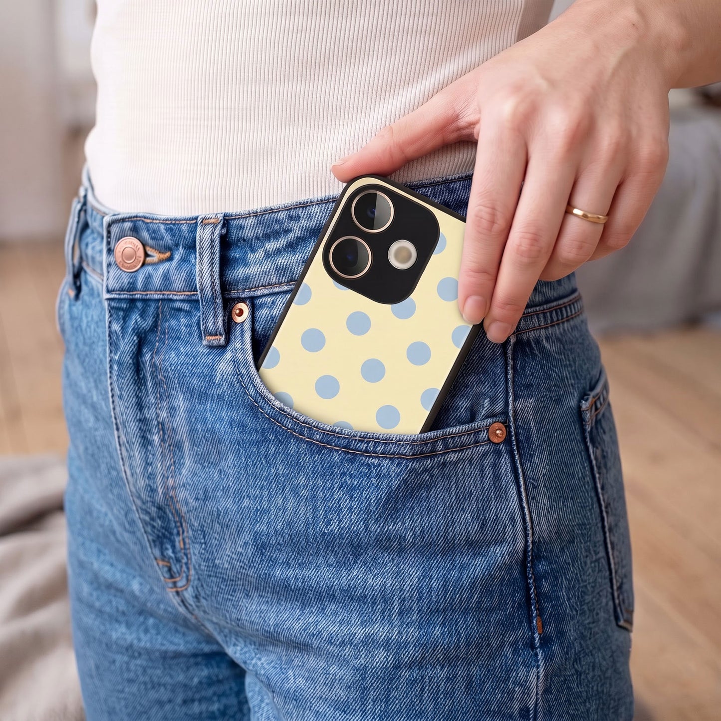 Oppo A5 Pro 5G Elegant Cream Blue Polka Dot Acrylic Back Cover