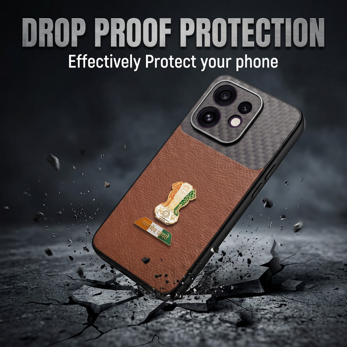 Oppo Reno 16 5G Tri-Color Satyamev Jayate Carbon Fiber Leather Hybrid Phone Case