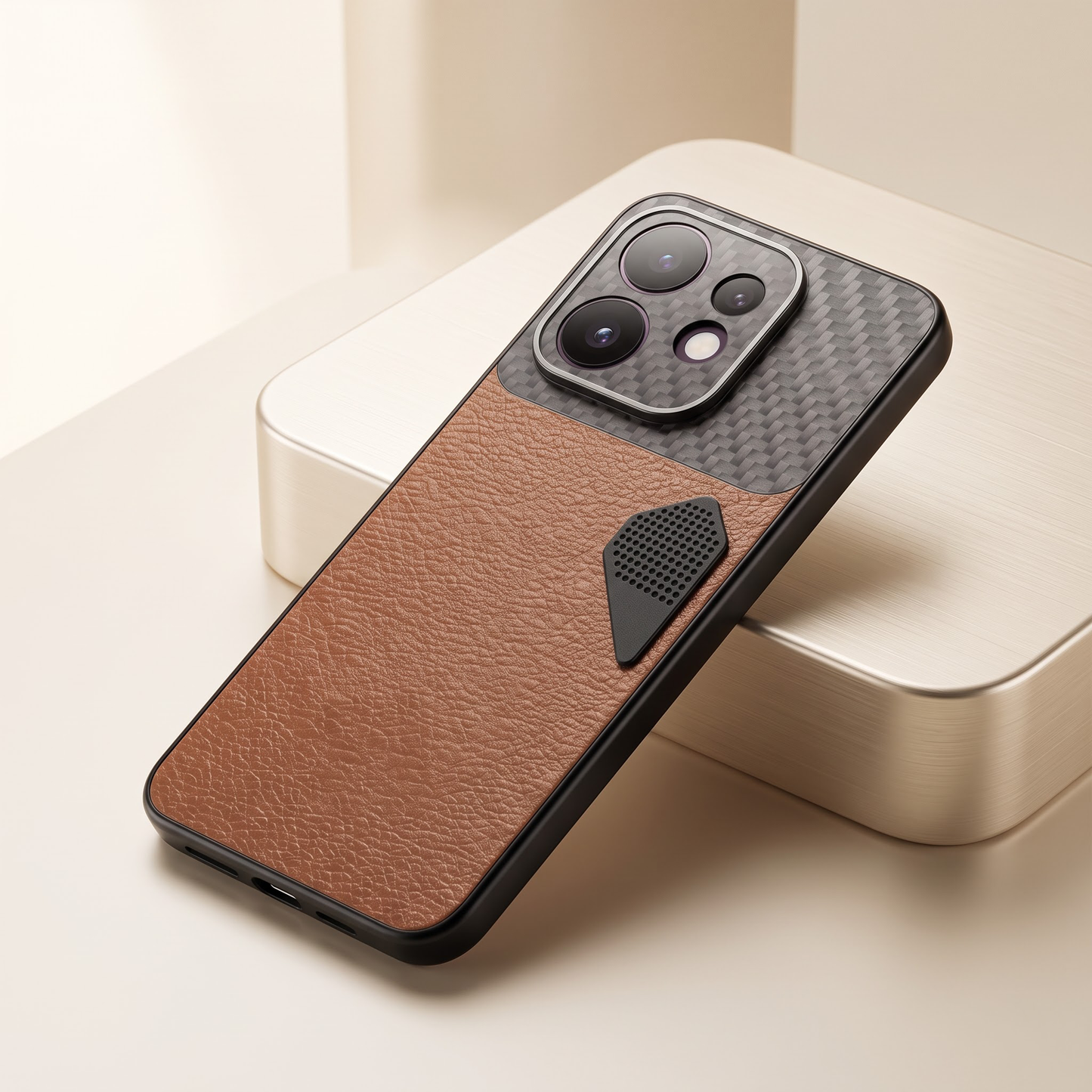 Oppo Reno 16 5G Carbon Fiber Heat Dissipation Leather Hybrid Phone Case