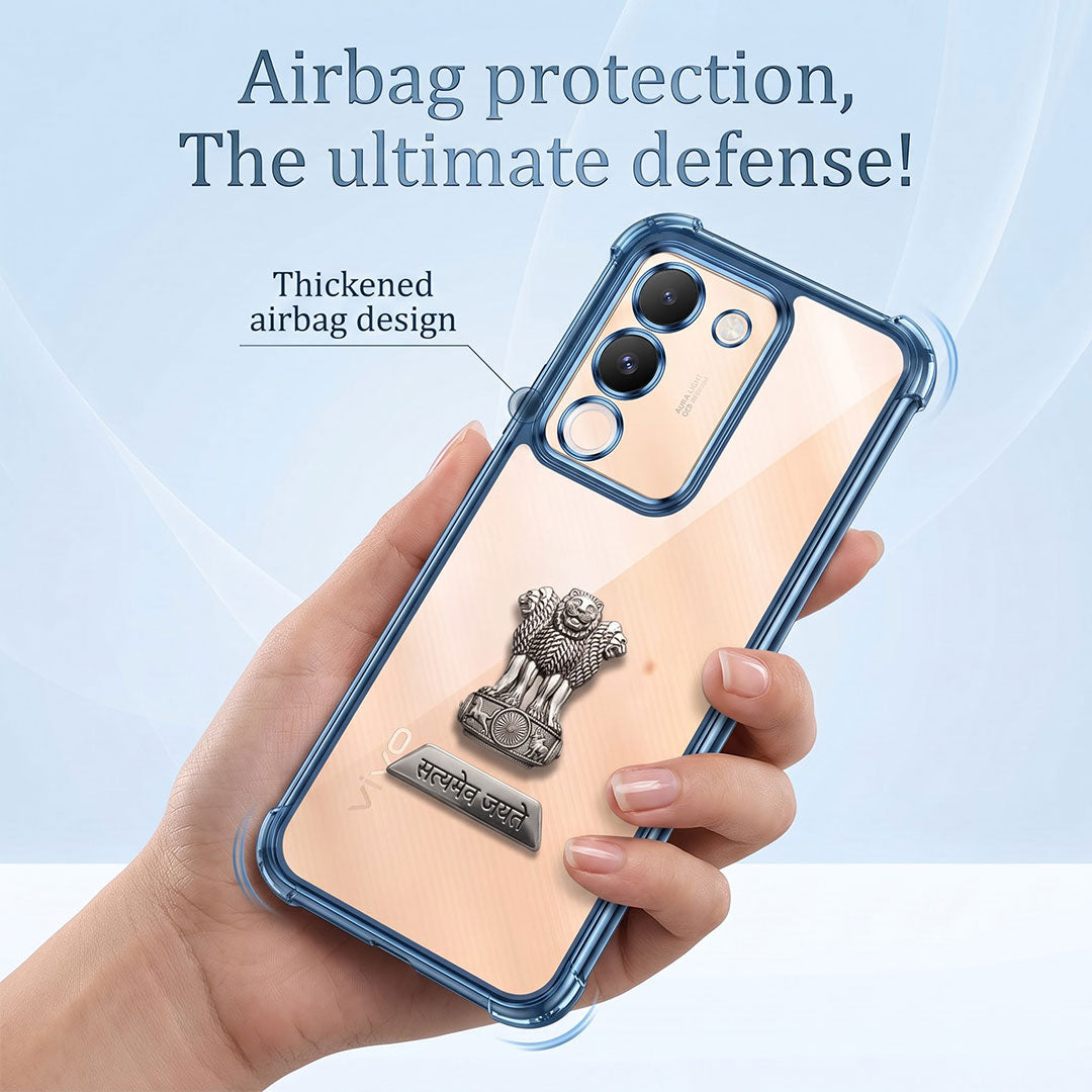 Vivo Y200 5G Satyamev Jayate 2-in-1 Emblem Transparent Shockproof Airbag Case
