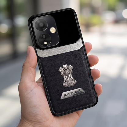 Oppo A59 5G Satyamev Jayate 2-in-1 Emblem Leather Lens Protective Back Case