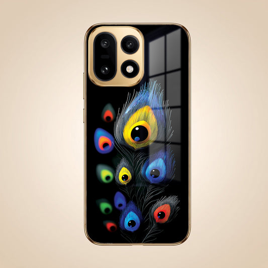 OnePlus 15 5G Multi-Feather Peacock Gold Electroplated Glass Phone Back Case