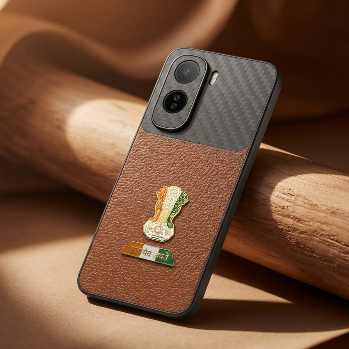 Vivo T5 Pro 5G Tri-Color Satyamev Jayate Carbon Fiber Leather Hybrid Phone Case