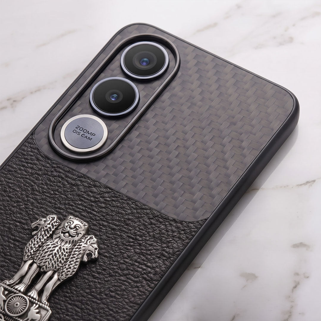 Vivo V70 FE 5G Satyamev Jayate Carbon Fiber Leather Hybrid Phone Case