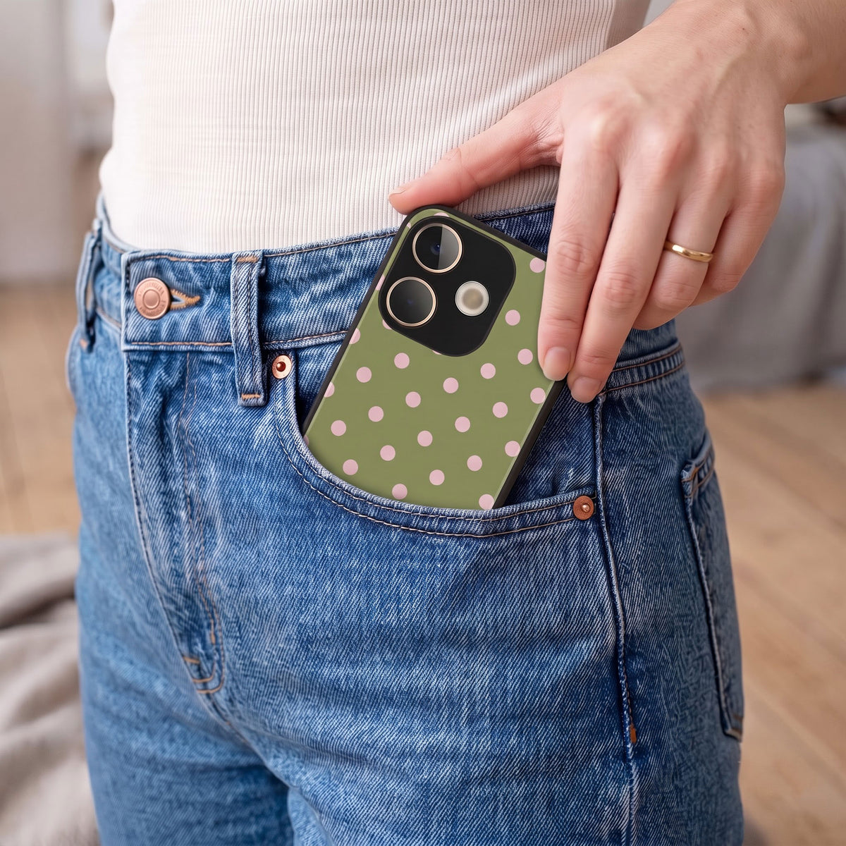 Oppo A5 Pro 5G Elegant Olive Green Pink Polka Dot Acrylic Back Cover