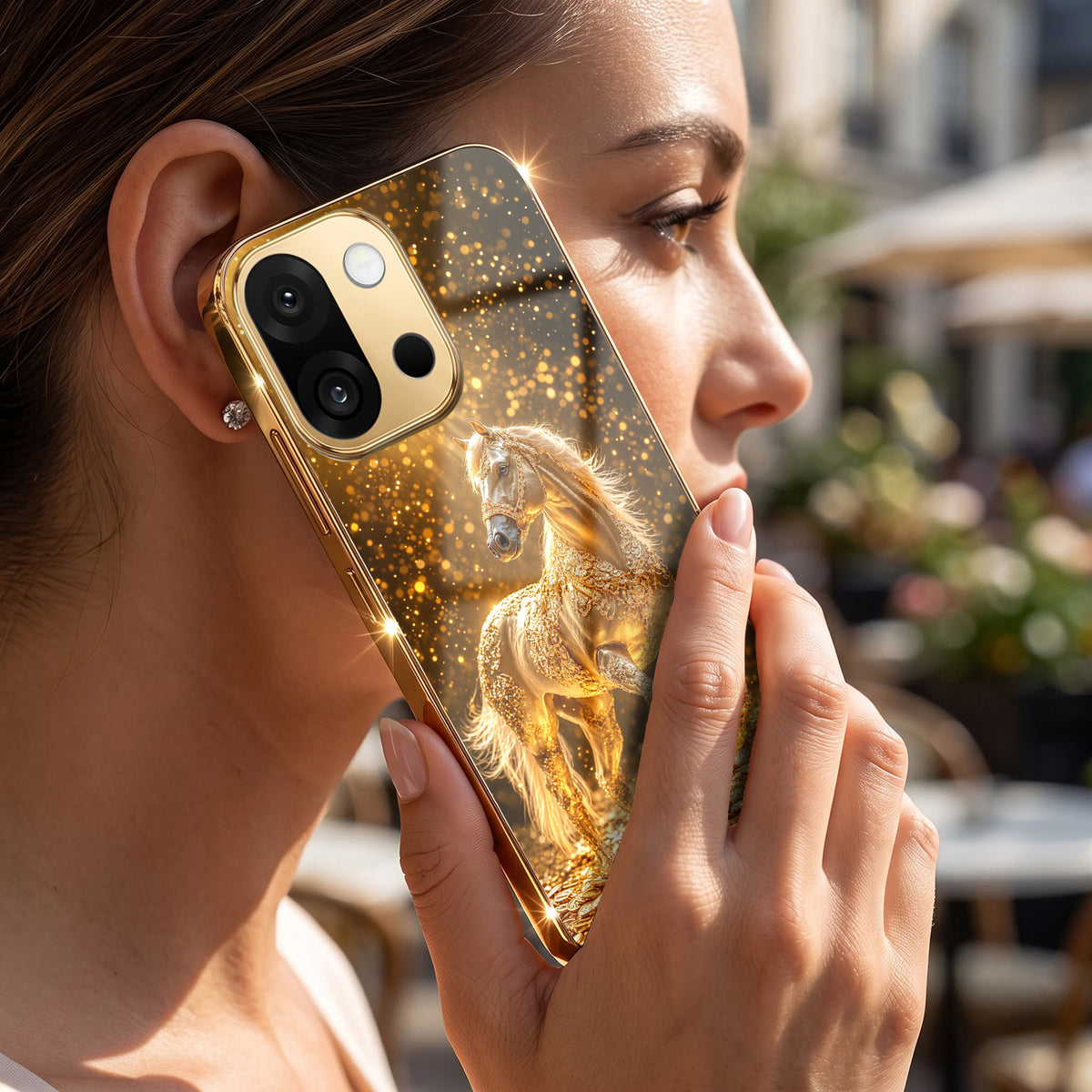 OnePlus 13s 5G Golden Horse Sparkle Gold Electroplated Glass Phone Back Case