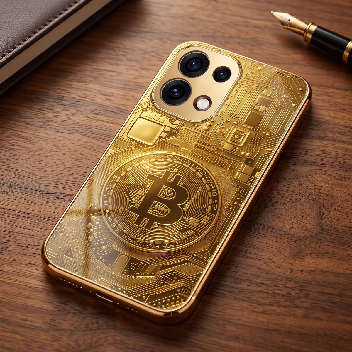 Oppo Reno 16C 5G Bitcoin Gold Electroplated Glass Phone Back Case