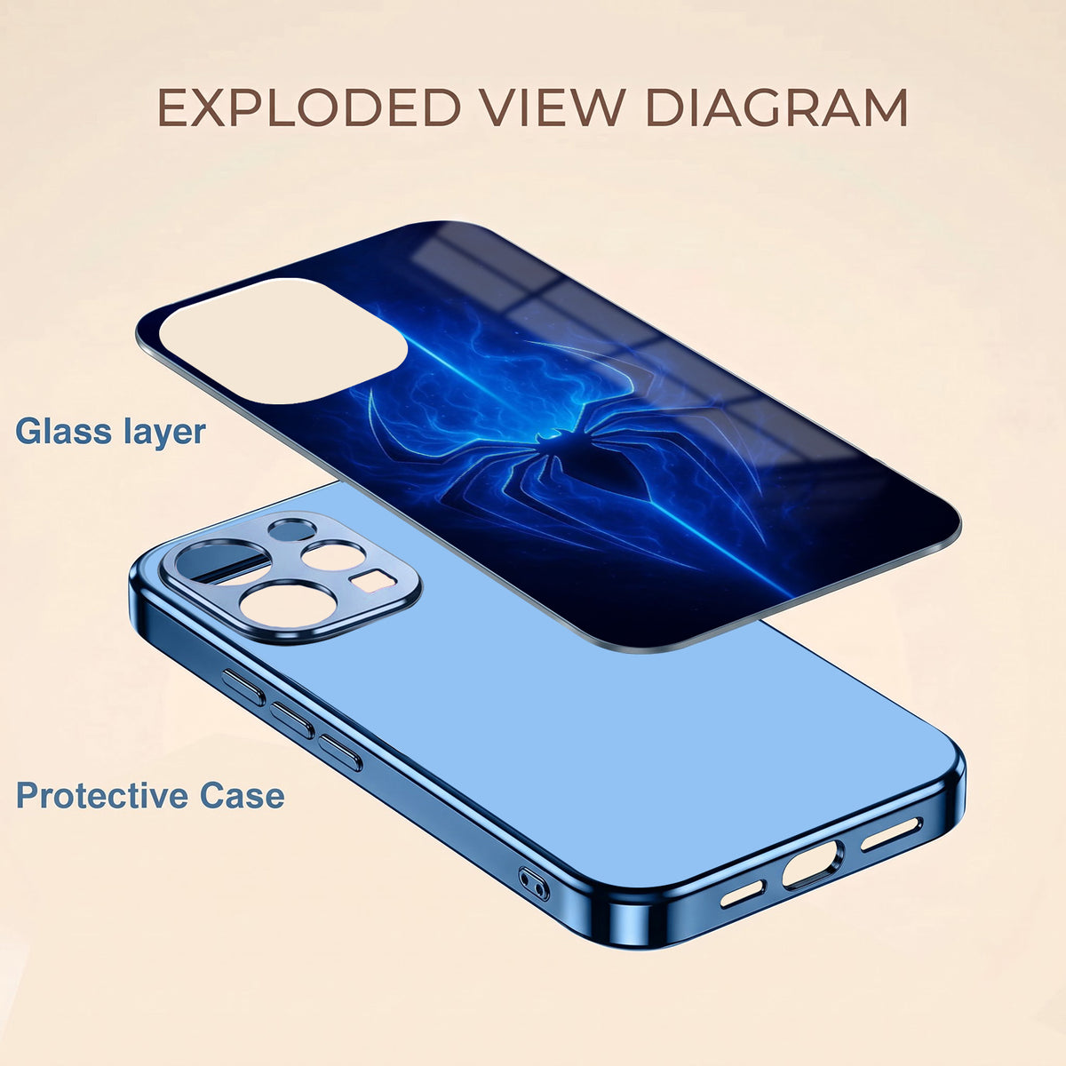 Vivo V70 5G Neon Spider Blue Electroplated Glass Phone Back Case