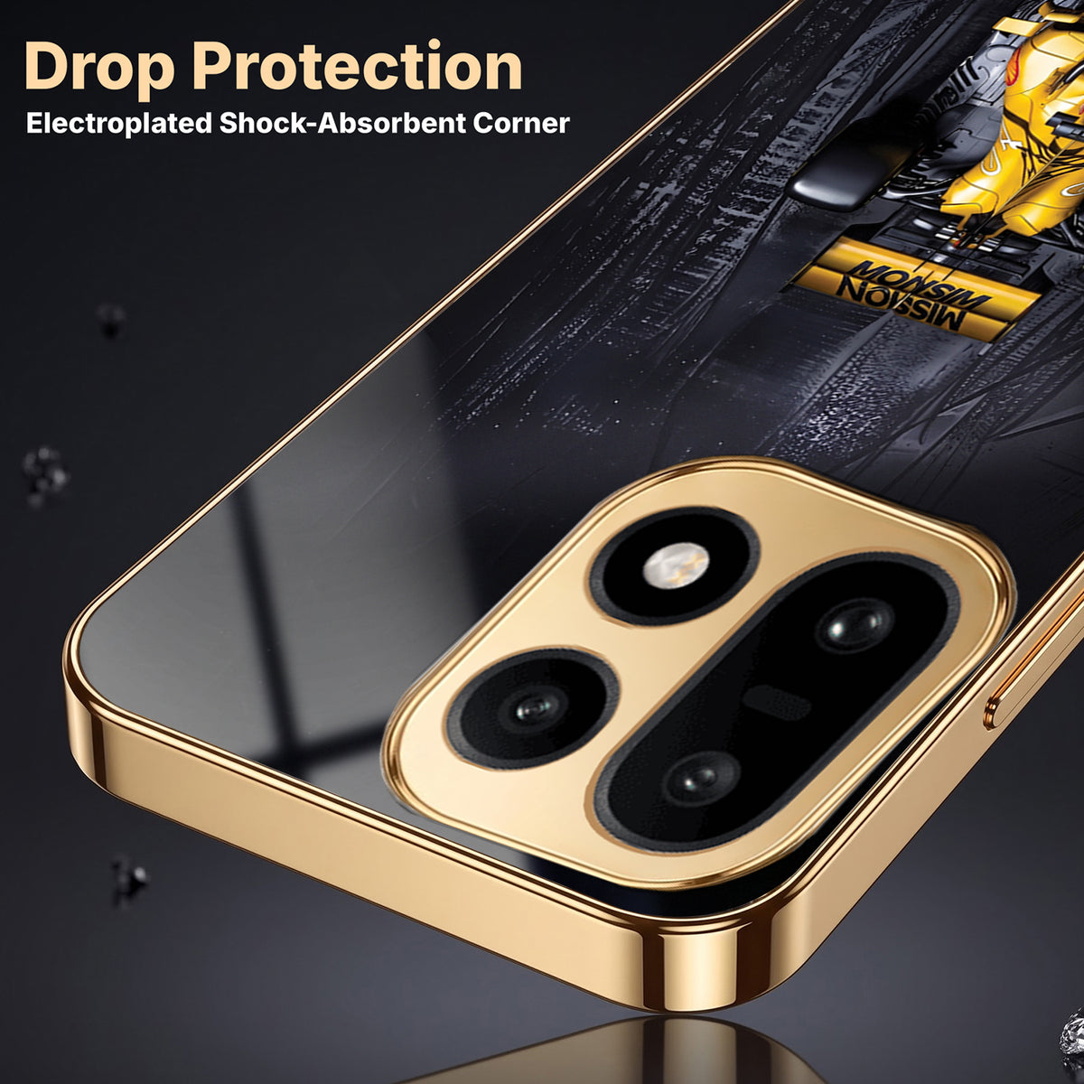 OnePlus 15 5G F1 Racing Car Gold Electroplated Glass Phone Back Case