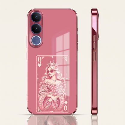Vivo V70 FE 5G Luxury Royal Queen Pink Electroplated Glass Phone Back Case