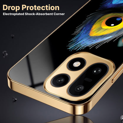OnePlus 15 5G Multi-Feather Peacock Gold Electroplated Glass Phone Back Case