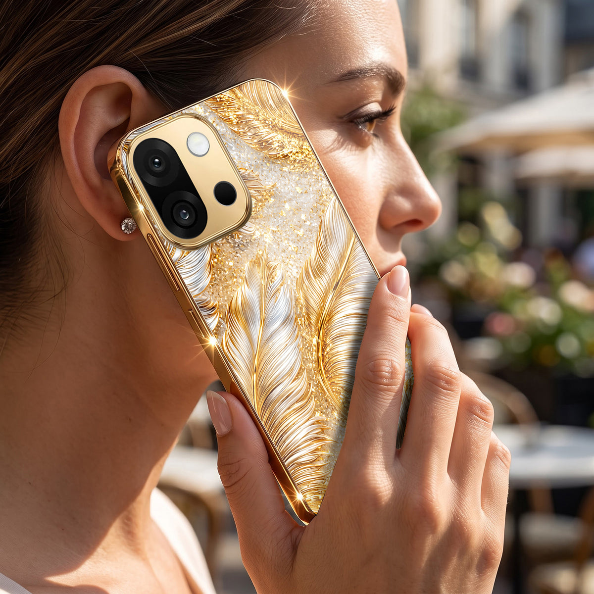 OnePlus 13s 5G Golden Feather Marble Gold Electroplated Glass Phone Back Case