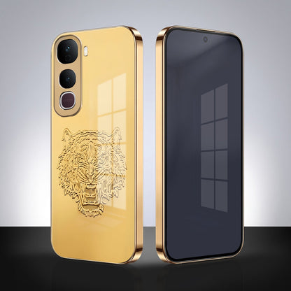 Vivo Y400 Pro 5G Golden Tiger Face Gold Electroplated Glass Phone Back Case