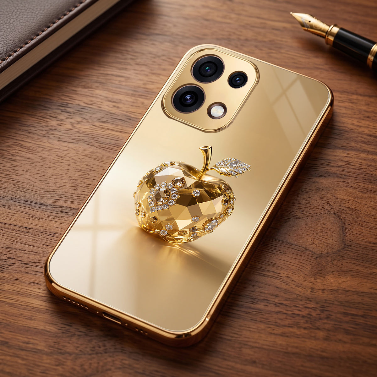 Oppo Reno 16C 5G Golden Apple Gold Electroplated Glass Phone Back Case