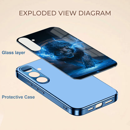 Samsung Galaxy A36 5G Thunder Titan Lion Blue Electroplated Glass Phone Back Case