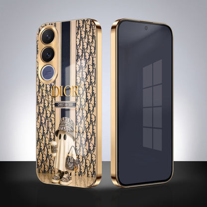 Vivo V70 FE 5G Luxury Dior Gold Electroplated Glass Phone Back Case