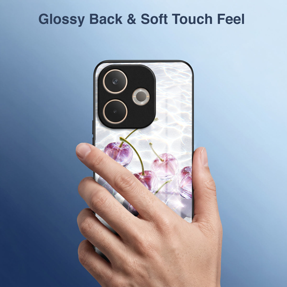 Oppo A5 Pro 5G Purple Transparent Cherry Acrylic Glass Back Case