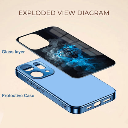 Oppo Reno 14 5G Blue Spirit Tiger Blue Electroplated Glass Phone Back Case