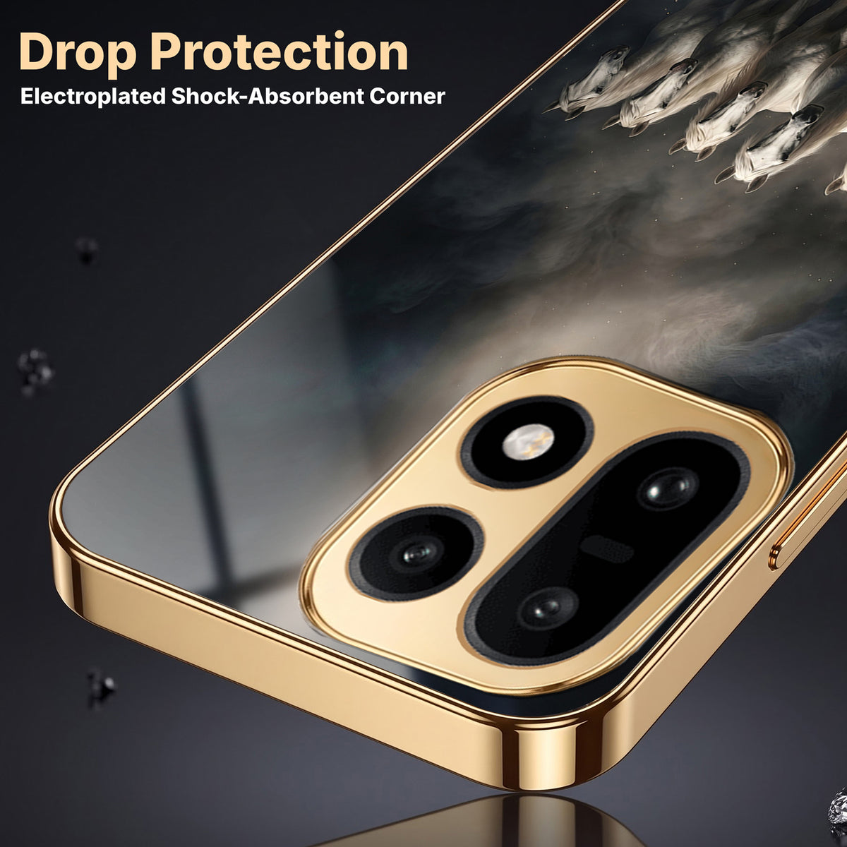 OnePlus 15 5G Running Horses Gold Electroplated Glass Phone Back Case