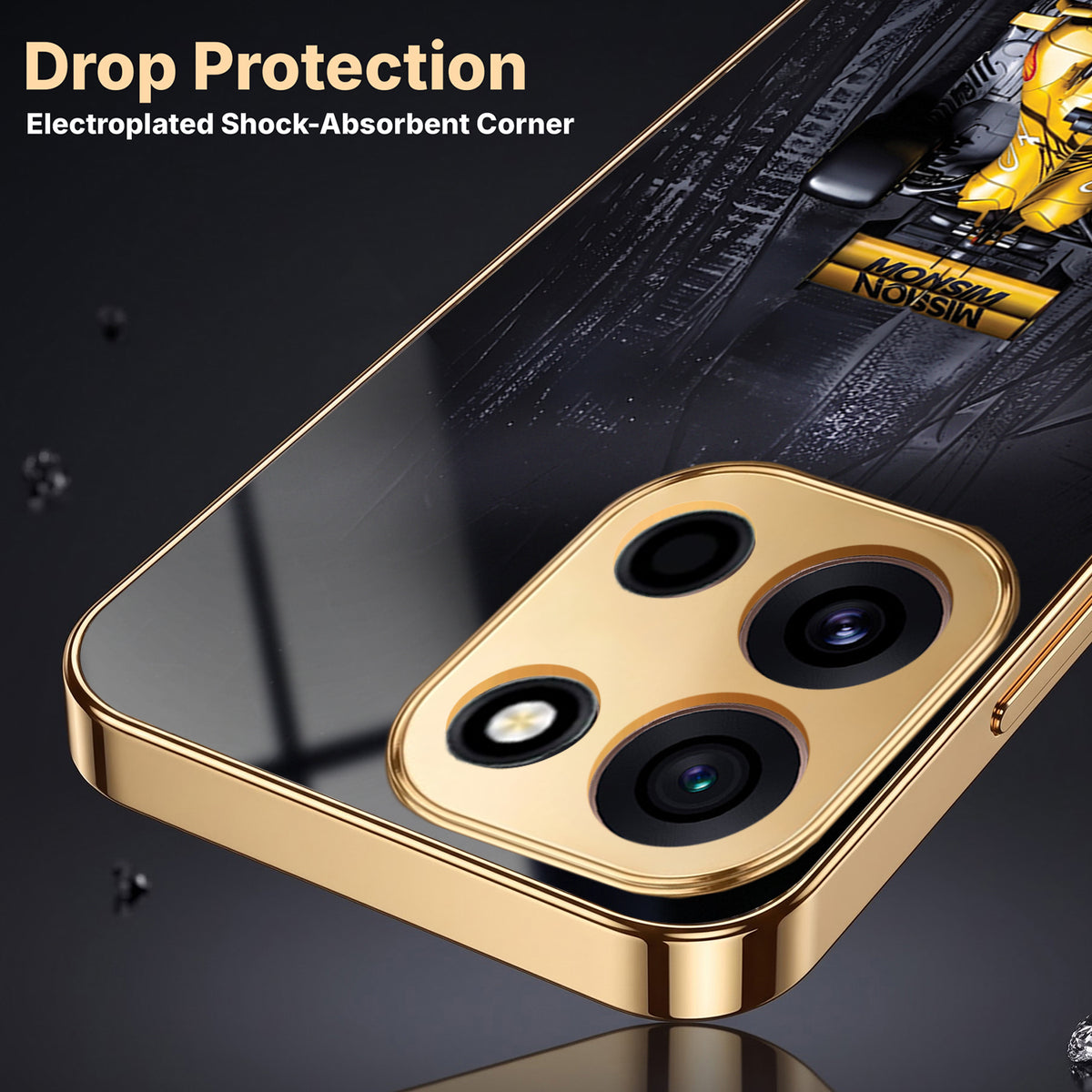 OnePlus Nord 6 5G F1 Racing Car Gold Electroplated Glass Phone Back Case