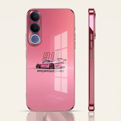 Vivo V70 FE 5G Luxury Porsche 911 Pink Electroplated Glass Phone Back Case