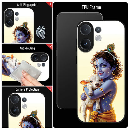 Vivo V60 5G Phone case with illustration of a deity holding a lamb, featuring anti-fingerprint, anti-fouling, and camera protection features.