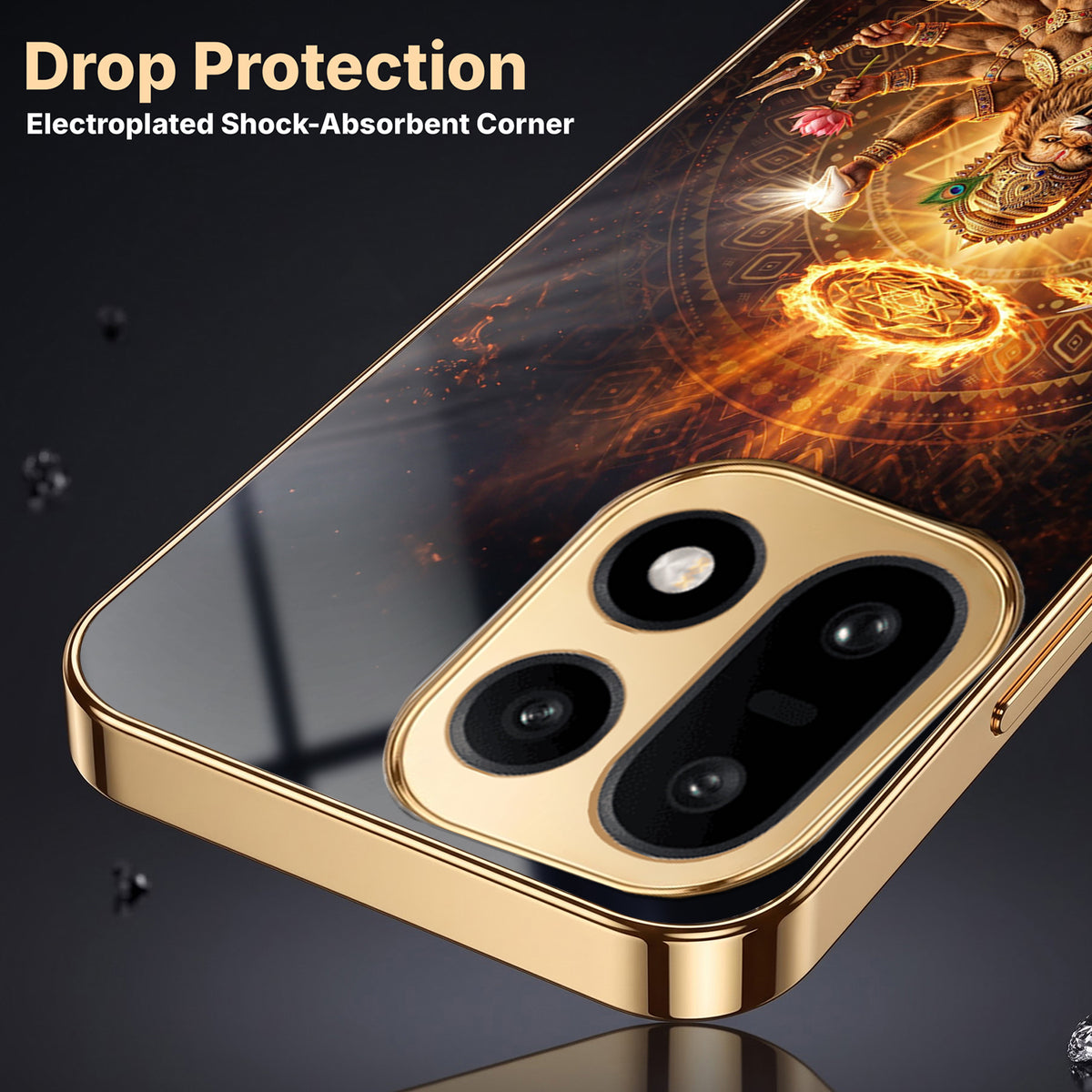 OnePlus 15 5G Lord Narasimha Gold Electroplated Glass Phone Back Case