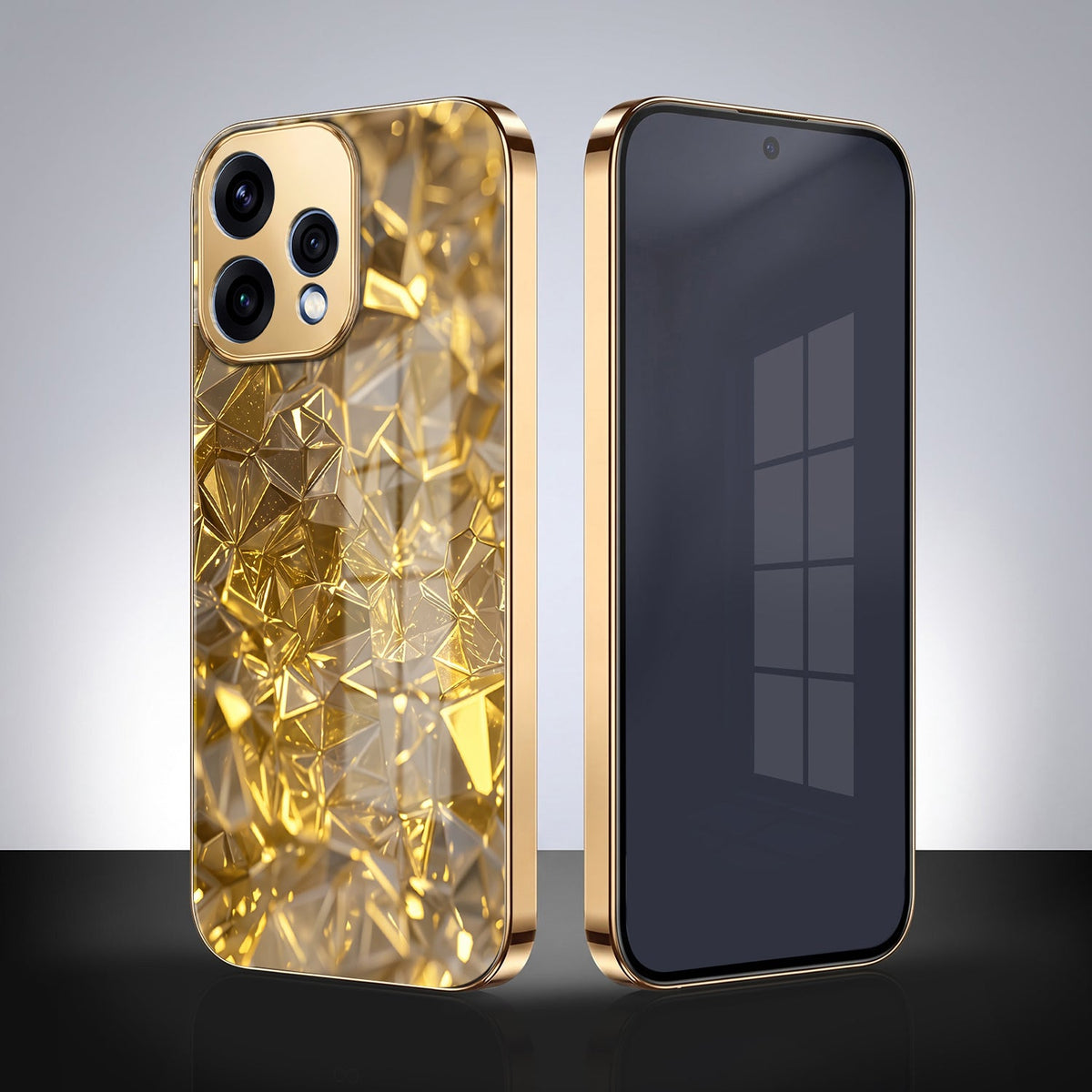 Oppo Reno 15 5G Golden Diamond Shatter Gold Electroplated Glass Phone Back Case