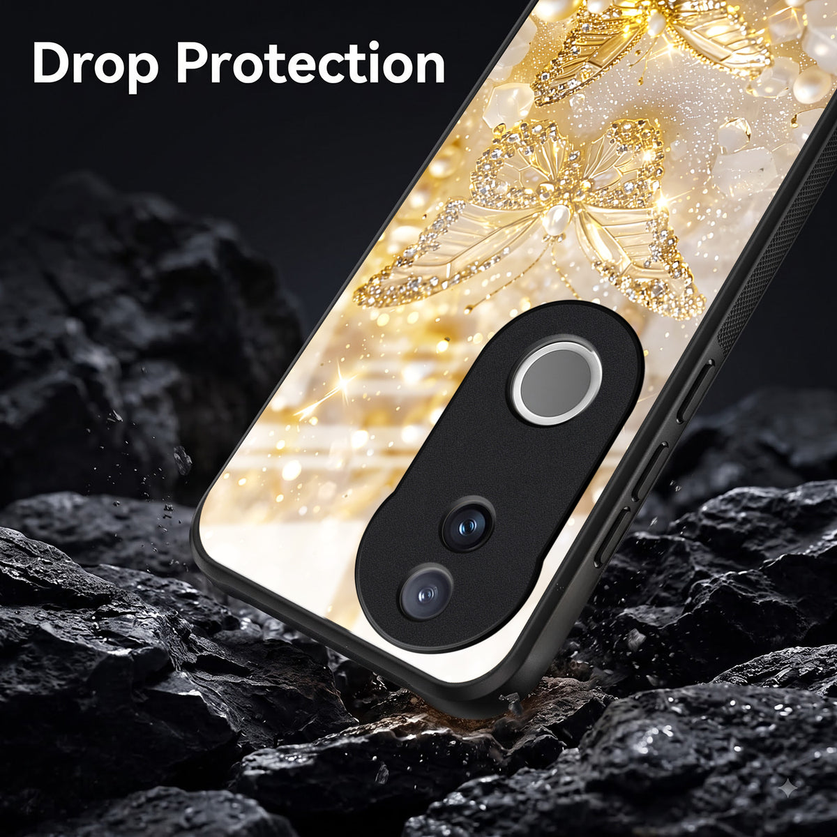 Vivo V50 5G Golden Butterfly Acrylic Glass Back Case