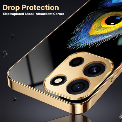 OnePlus Nord 6 5G Multi-Feather Peacock Gold Electroplated Glass Phone Back Case