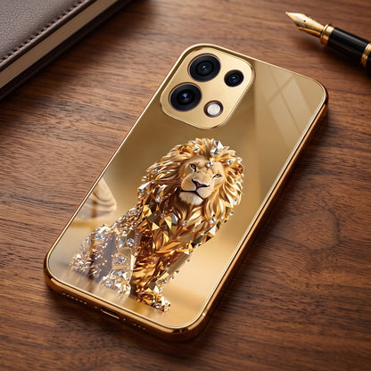 Oppo Reno 16C 5G Luxury Lion Gold Electroplated Glass Phone Back Case