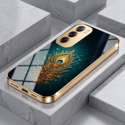 Oppo Reno 12 Pro 5G Golden Peacock Feather Gold Electroplated Glass Phone Back Case