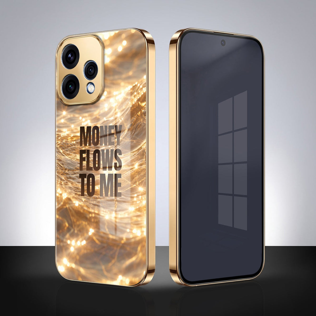 Oppo Reno 15 5G Money Flows To Me Gold Electroplated Glass Phone Back Case