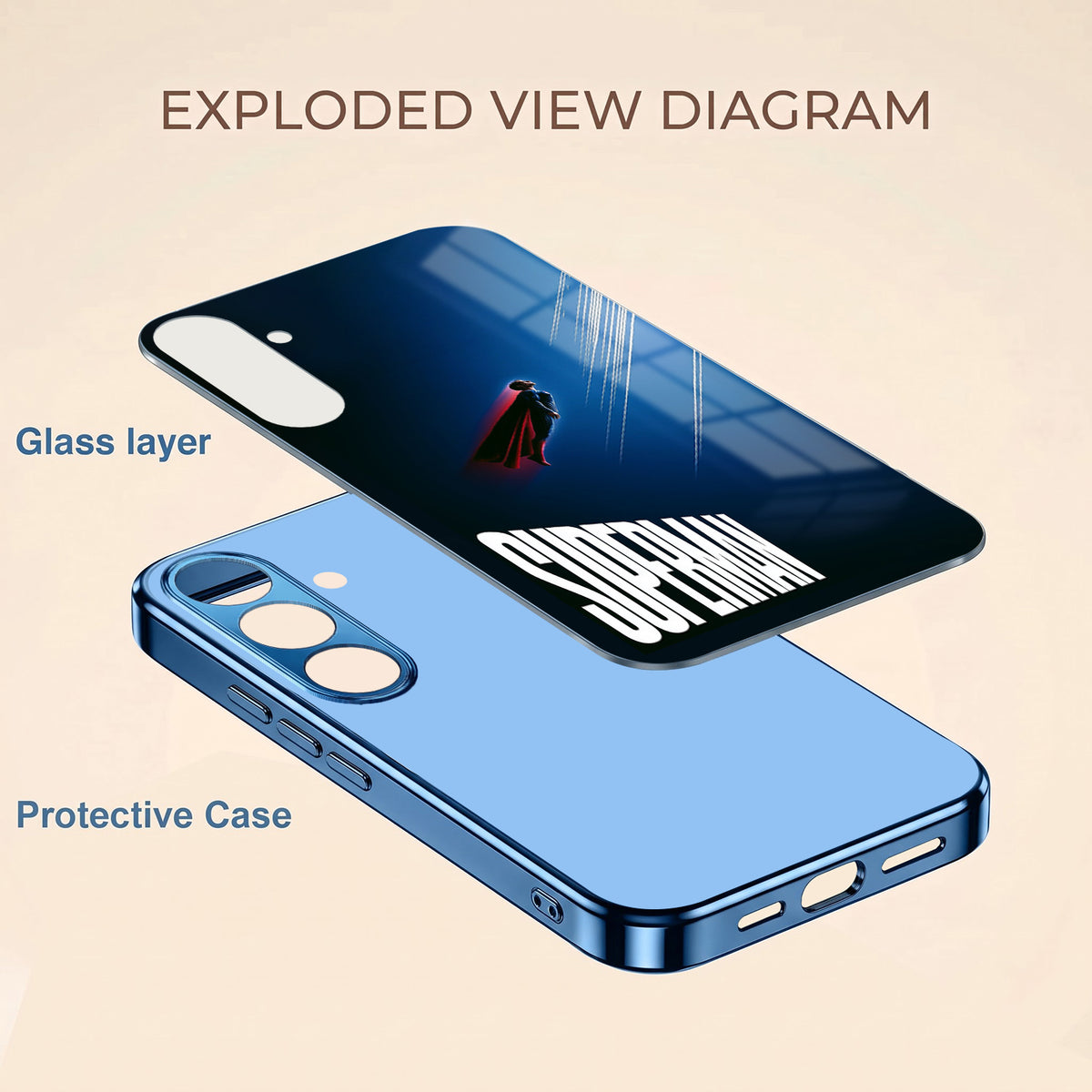 Samsung Galaxy A36 5G Superman Blue Electroplated Glass Phone Back Case