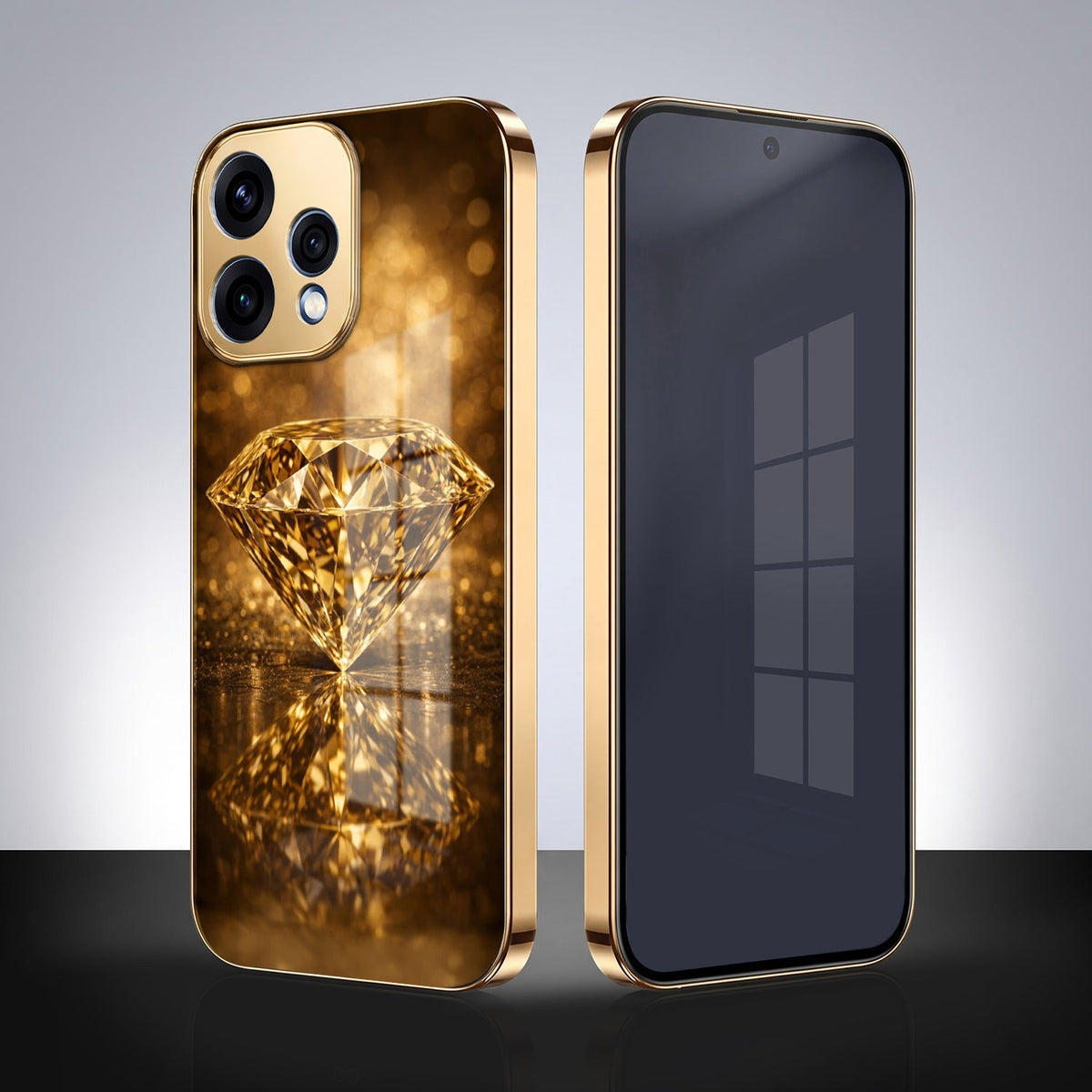 Oppo Reno 15 5G Golden Diamond Gold Electroplated Glass Phone Back Case