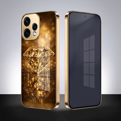 Oppo Reno 15 5G Golden Diamond Gold Electroplated Glass Phone Back Case