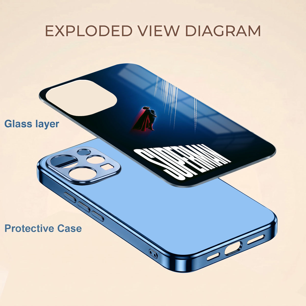 Vivo V70 5G Superman Blue Electroplated Glass Phone Back Case