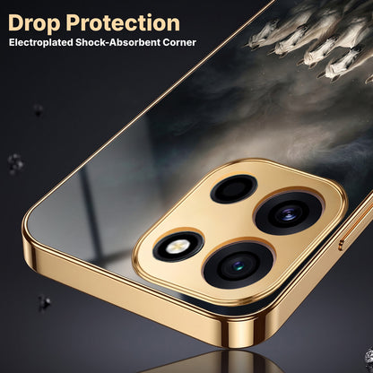 OnePlus Nord 6 5G Running Horses Gold Electroplated Glass Phone Back Case