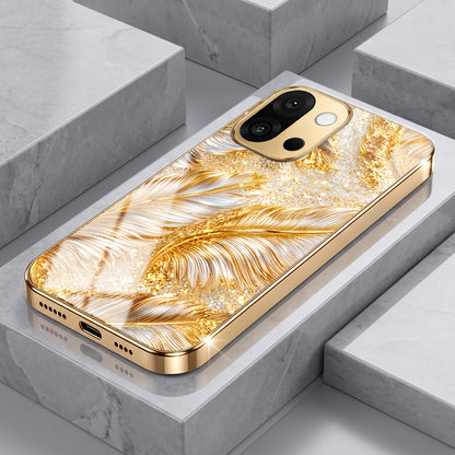 OnePlus 13s 5G Golden Feather Marble Gold Electroplated Glass Phone Back Case