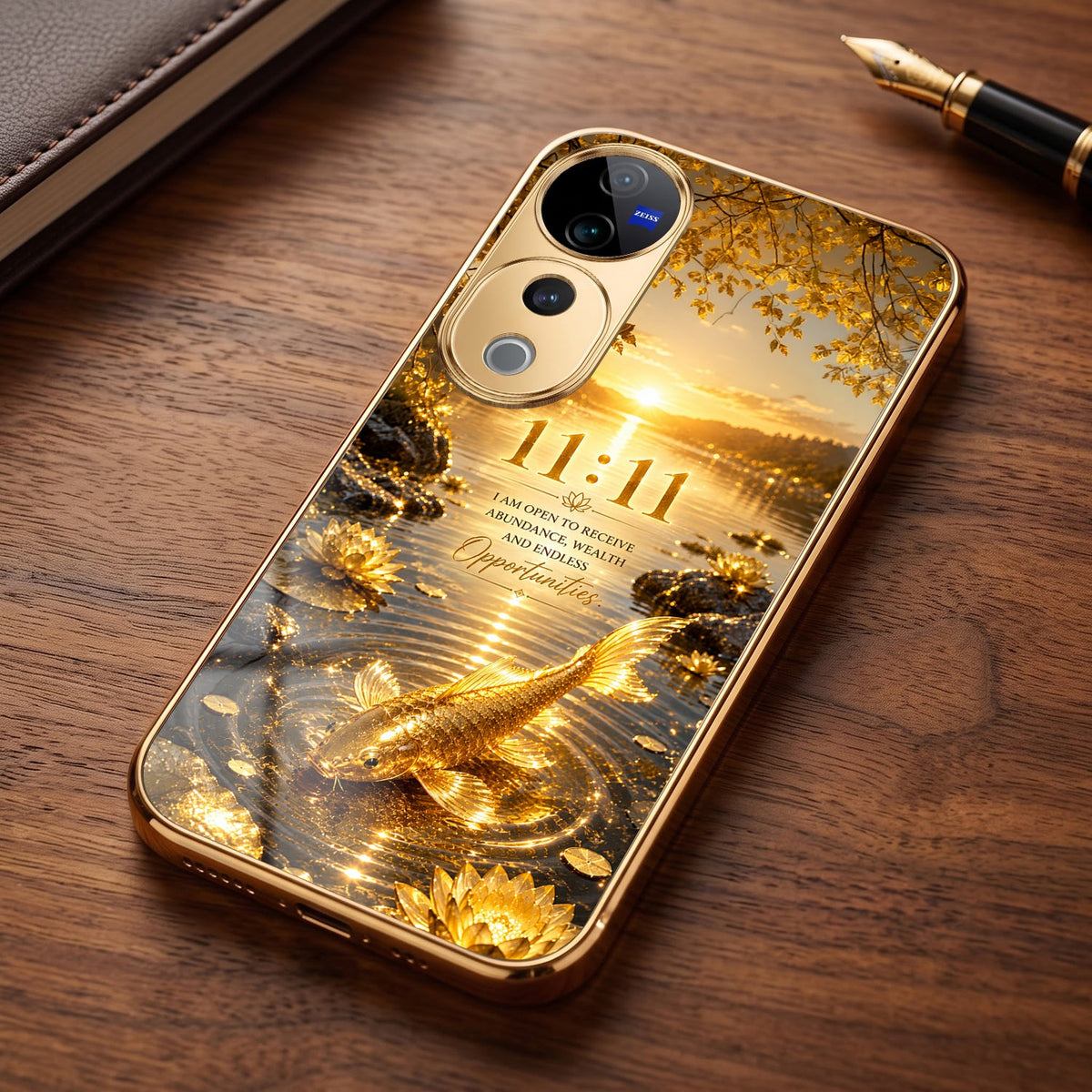 Vivo V40 Pro 5G 11:11 Manifestation Gold Electroplated Glass Phone Back Case