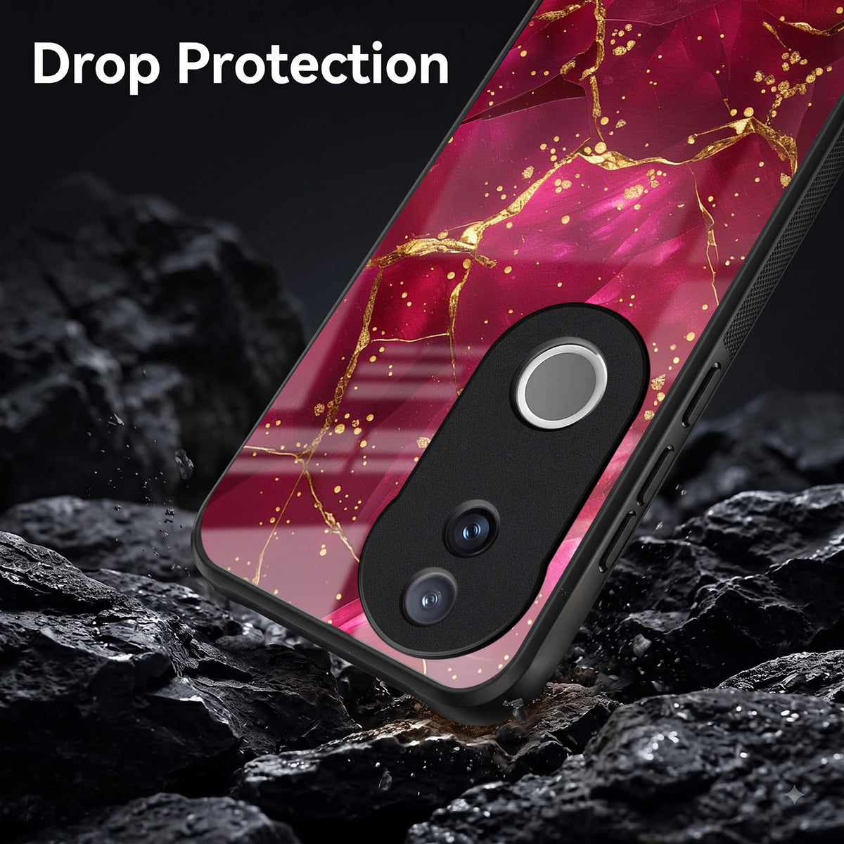 Vivo V50 5G Luxury Crimson Marble Acrylic Glass Back Case