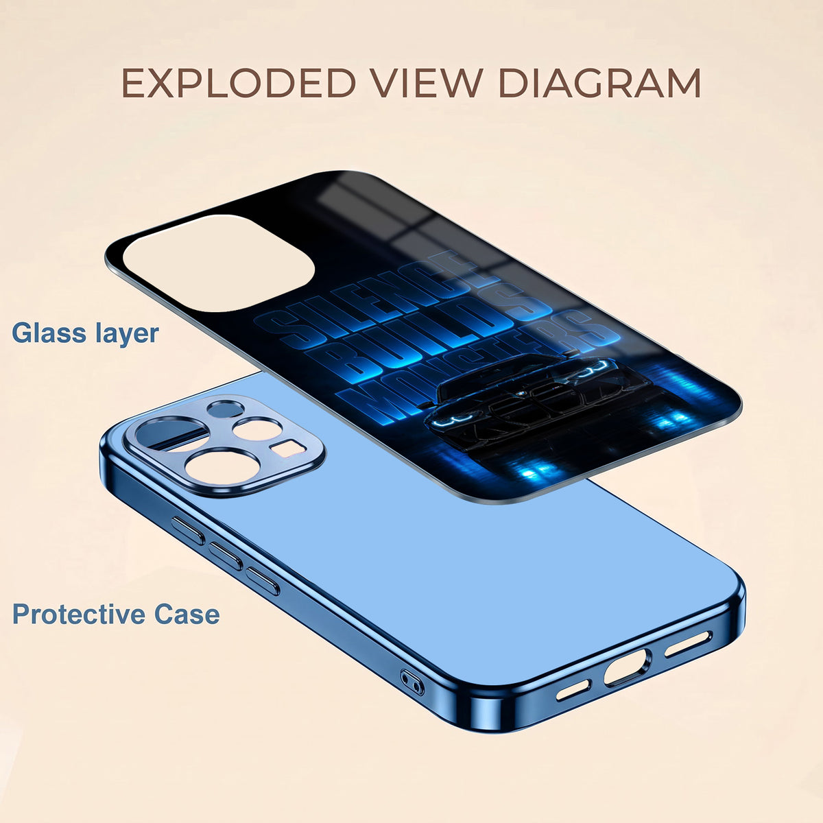 Vivo V70 5G Silence Build Monsters Blue Electroplated Glass Phone Back Case