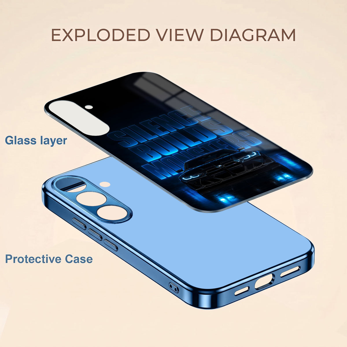 Samsung Galaxy A36 5G Silence Build Monsters Blue Electroplated Glass Phone Back Case